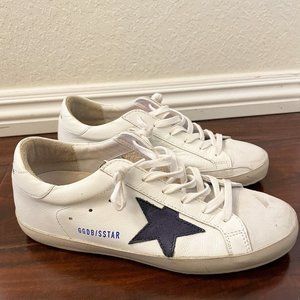 Golden Goose Superstar Sneakers, White/Blue Laminated Star, Size 39/US 9